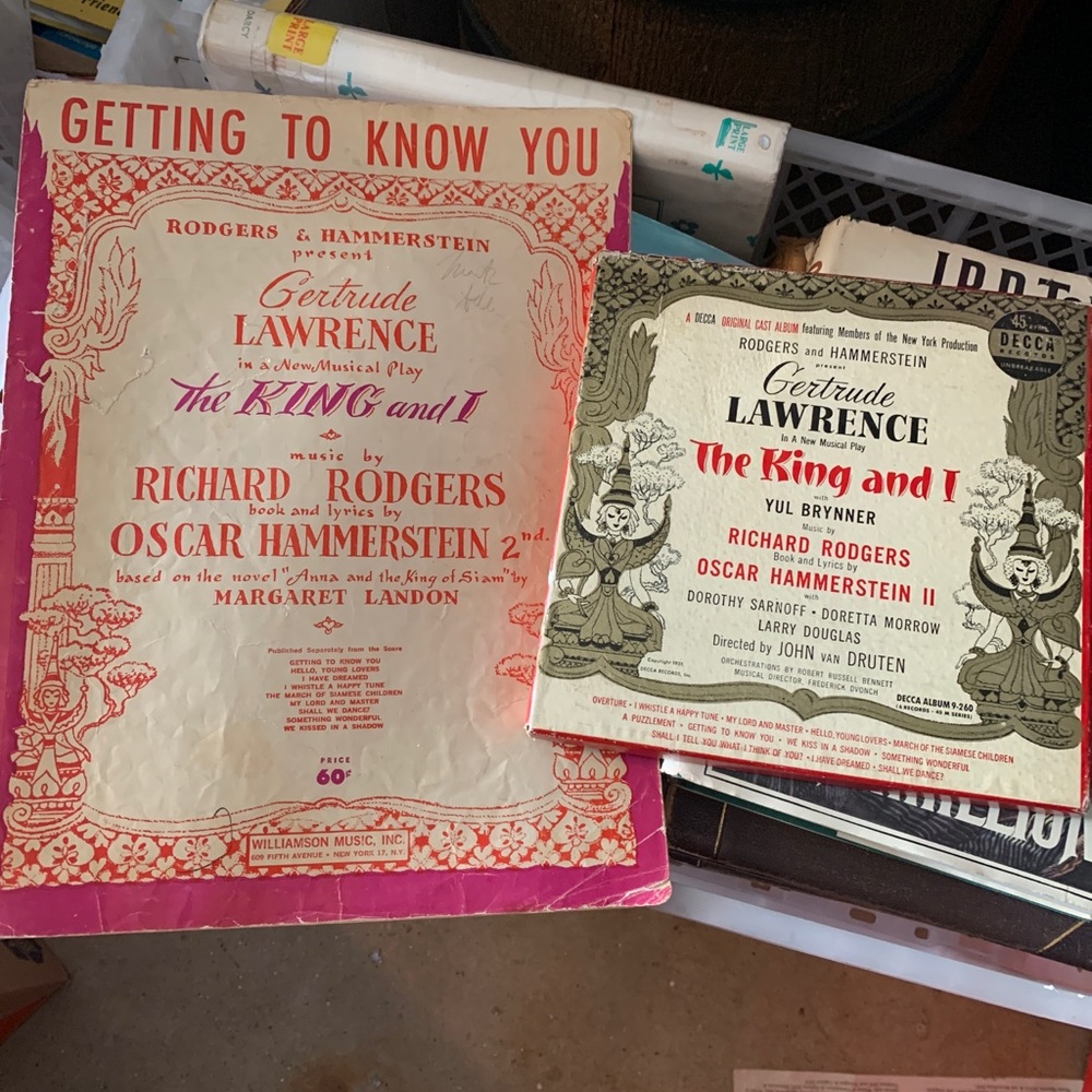 The King and I sheet music and 45 RPM box set